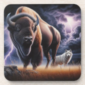 Dessous-de-verre Bison et loup dans un orage avec éclair (Devant)