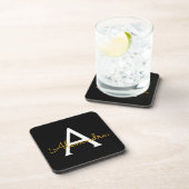 Dessous-de-verre Black Gold Modern Script Girl Monogramme Nom (Côté Droit)