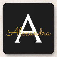 Black Gold Modern Script Girl Monogramme Nom