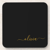 Dessous-de-verre Black Gold Modern Script Girl Monogramme Nom (Devant)