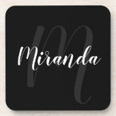 Dessous-de-verre Black Modern Script Personnalisé Monogramme et nom (Devant)
