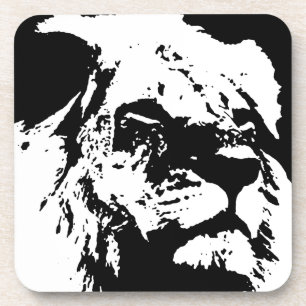 Dessous-de-verre Black & white lion pop art