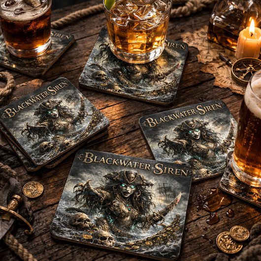 Dessous-de-verre Blackwater Siren Coaster Set – Dark Maritime Myth