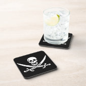 Dessous-de-verre Blanc, Drapeau Pirate Calico Jack, Crâne & Cutlass (Côté Droit)