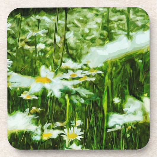 Dessous-de-verre Blanc Oxyeye Daisy Abstrait Floral (Devant)
