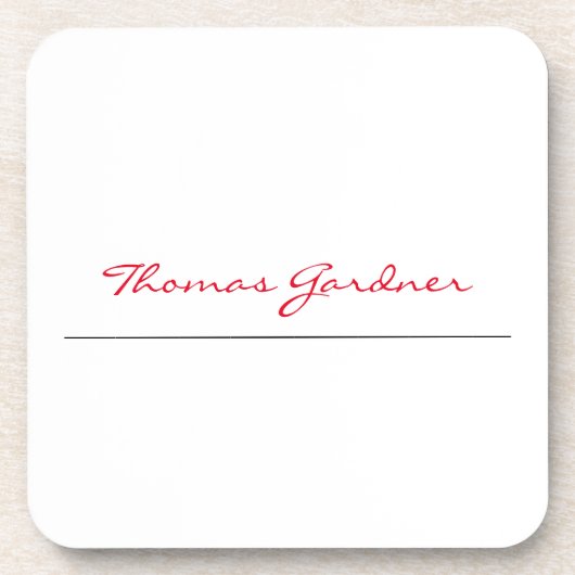 Dessous-de-verre Blanc Rouge tendance écriture manuscrite Plaine cr (Devant)