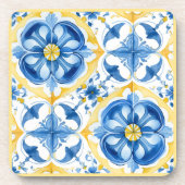 Dessous-de-verre 💛 💙 bleu et jaune, aquarelle fleurie Azulejos (Devant)