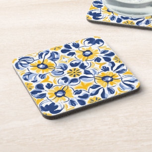 Dessous-de-verre 💛 💙 Bleu et jaune, Azulejos floral
