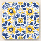 Dessous-de-verre 💛 💙 Bleu et jaune, Azulejos floral (Devant)