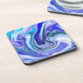 Dessous-de-verre Bleu et Marbre blanc Fluid Art (Côté gauche)