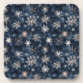 Dessous-de-verre Bleu foncé simple avec flocons de neige (Devant)