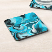 Dessous-de-verre Bleu, noir et Marbre blanc Fluid Art (Côté gauche)