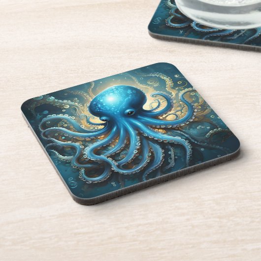 Dessous-de-verre Bleu Octopus Acrylique Abstraite, (Côté gauche)