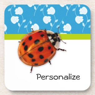Dessous-de-verre Bleu tendance Ladybug Floral avec nom