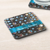 Dessous-de-verre Bleu turquoise perlé (Côté gauche)