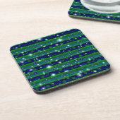 Dessous-de-verre Bleu vert rayures avec étoiles et Raindrops (Côté gauche)