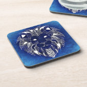 Dessous de verre bleus de boisson de chat de lion (Côté gauche)
