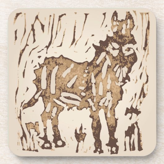 Dessous-de-verre Block Print Sheep Donkey Quilt - brown donkey. (Devant)