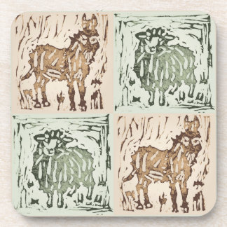 Dessous-de-verre Block Print Sheep Donkey Quilt - farm animals.