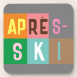 Dessous-de-verre Blocs de couleur après ski<br><div class="desc">Design moderne sur le thème du ski après-ski, en blocs colorés et en lettres colorées. Ouverture de ski alpin, station de ski, conception de la maison de ski. Magnifique cadeau de sport d'hiver pour un skieur dans votre cercle d'amis, collègues ou famille. Design d'oeuvres d'art pour skieurs rétros. Skieurs ski...</div>