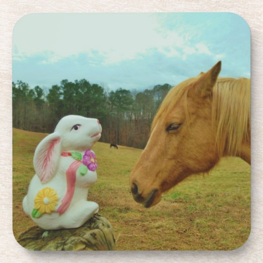 Dessous-de-verre Blond Jaune cheval & Bunny de Pâques (Devant)