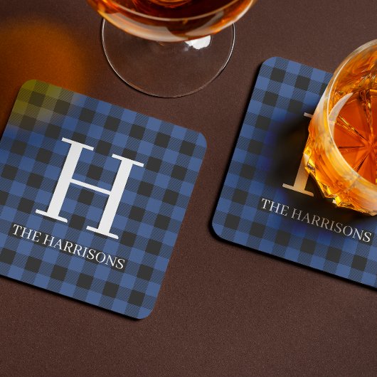 Dessous-de-verre Blue Black Buffalo Plaid Monogram Holiday