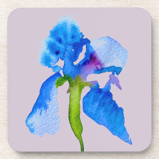 Dessous-de-verre Blue Iris moderne aquarelle art floral (Devant)