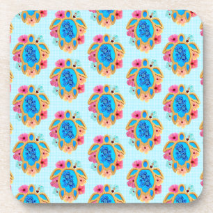 Dessous-de-verre Blue Island Tortues de mer tropicales Floral