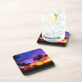 Dessous-de-verre Blue Red Sunset Exotic Hawaiian Beach Palm Trees (Côté Droit)