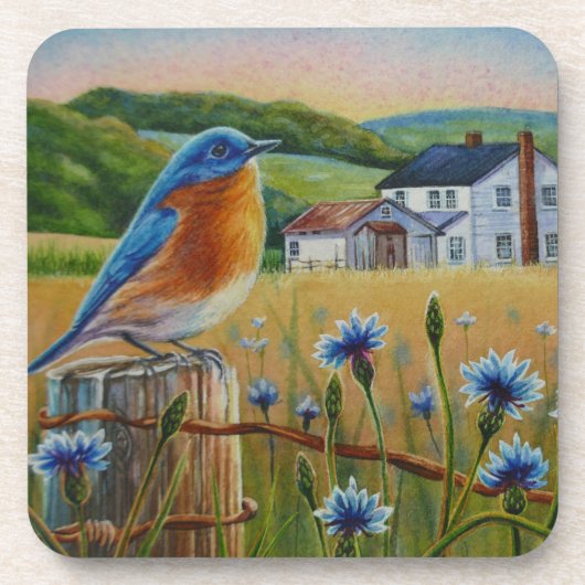Dessous-de-verre Bluebird Cornflowers Summer Farm Waterart (Devant)