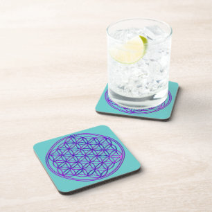 Dessous-de-verre Blume des Lebens / Fleur de vie bleu rose