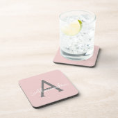 Dessous-de-verre Blush Pink Grey Modern Script Girly Monogram (Côté Droit)