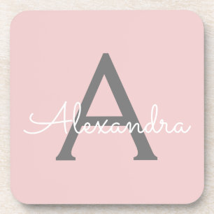 Dessous-de-verre Blush Pink Grey Modern Script Girly Monogram