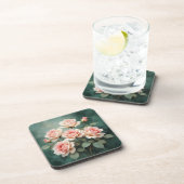 Dessous-de-verre Blush Rose Elegance on Deep Jade (Côté Droit)