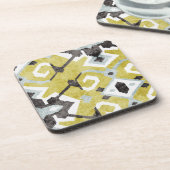 Dessous-de-verre Boho chic jaune ikat motif tribal monogramme (Côté gauche)