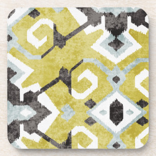 Dessous-de-verre Boho chic jaune ikat motif tribal monogramme