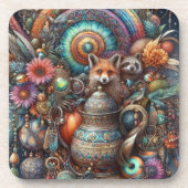 Dessous-de-verre Boho Fox Raccoon Floral Design (Devant)