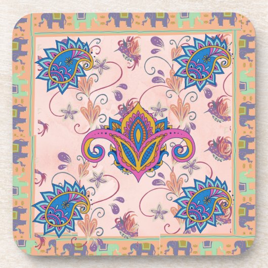 Dessous-de-verre Boho paisley and elephant pattern_lmandala artwork (Devant)