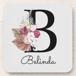 Dessous-de-verre Boho rose moderne monogramme initial B