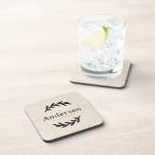 Dessous-de-verre Bois Blanc Rustique Laurier Monogramme Est (Côté Droit)