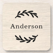 Dessous-de-verre Bois Blanc Rustique Laurier Monogramme Est (Devant)