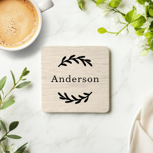 Dessous-de-verre Bois Blanc Rustique Laurier Monogramme Est
