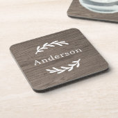 Dessous-de-verre Bois Gris Rustique Laurier Monogramme Nom (Côté gauche)
