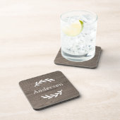 Dessous-de-verre Bois Gris Rustique Laurier Monogramme Nom (Côté Droit)