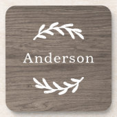 Dessous-de-verre Bois Gris Rustique Laurier Monogramme Nom (Devant)