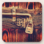 Dessous-de-verre Bois rustique grain ancien laiton serrure brun noi (Devant)