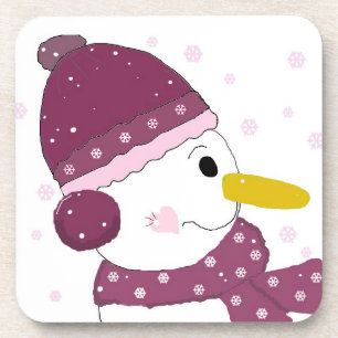 Dessous-de-verre Bonhomme de neige avec chapeau violet et écharpe