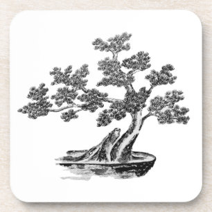 Dessous-de-verre Bonsaï - Style Chinois - noir et blanc