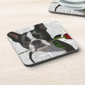 Dessous-de-verre Boston Terrier avec Rose dans la bouche (Côté gauche)