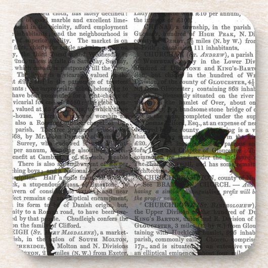 Dessous-de-verre Boston Terrier avec Rose dans la bouche (Devant)